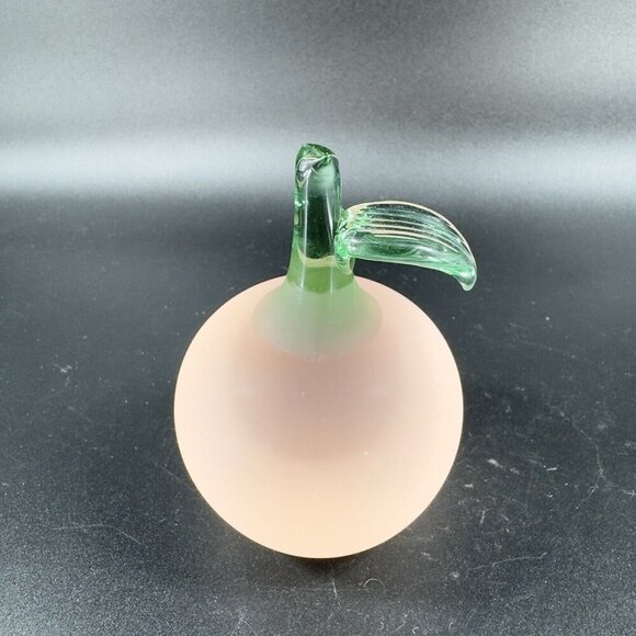 Vintage Glass Apple Fruit Figurine Paperweight Frosted With Green Leaf Top VTG - Picture 12 of 13